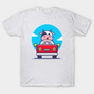 Cute Cow Driving Car T-Shirt